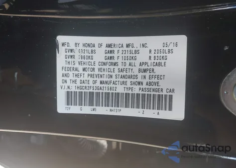 2016 Honda Accord Sport from USA, damaged, VIN 1HGCR2F53GA215802